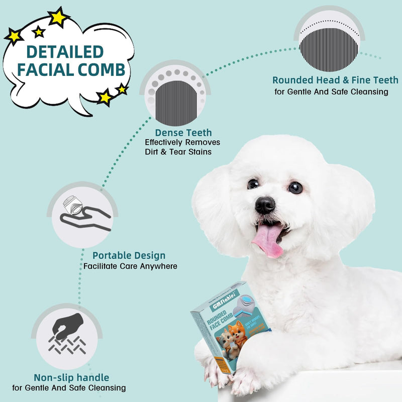 PET Facial Grooming Comb，Stainless Steel Tear Stain Remover，Gentle Round-Head Grooming Tool，Stress-free Tear Stain Remover for Dogs & Cats, Cat Grooming Kit，Lightweight & Portable Pet Grooming Brush