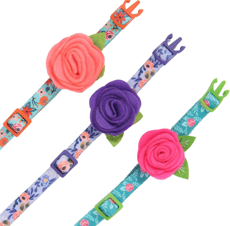 Cat Collar Breakaway with Bells, 3 Pack Small Dog Collar with Flower Charms