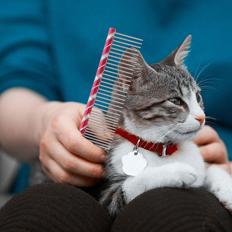 UEETEK Dog Grooming Comb : Stainless Steel Dog Combs with Rounded Ends for Dematting & Shedding, 2-in-1 Fine & Wide Tooth Design, 6.3 X 1.38 X 0.12 Inch (Rose Red) - PawsPlanet Australia