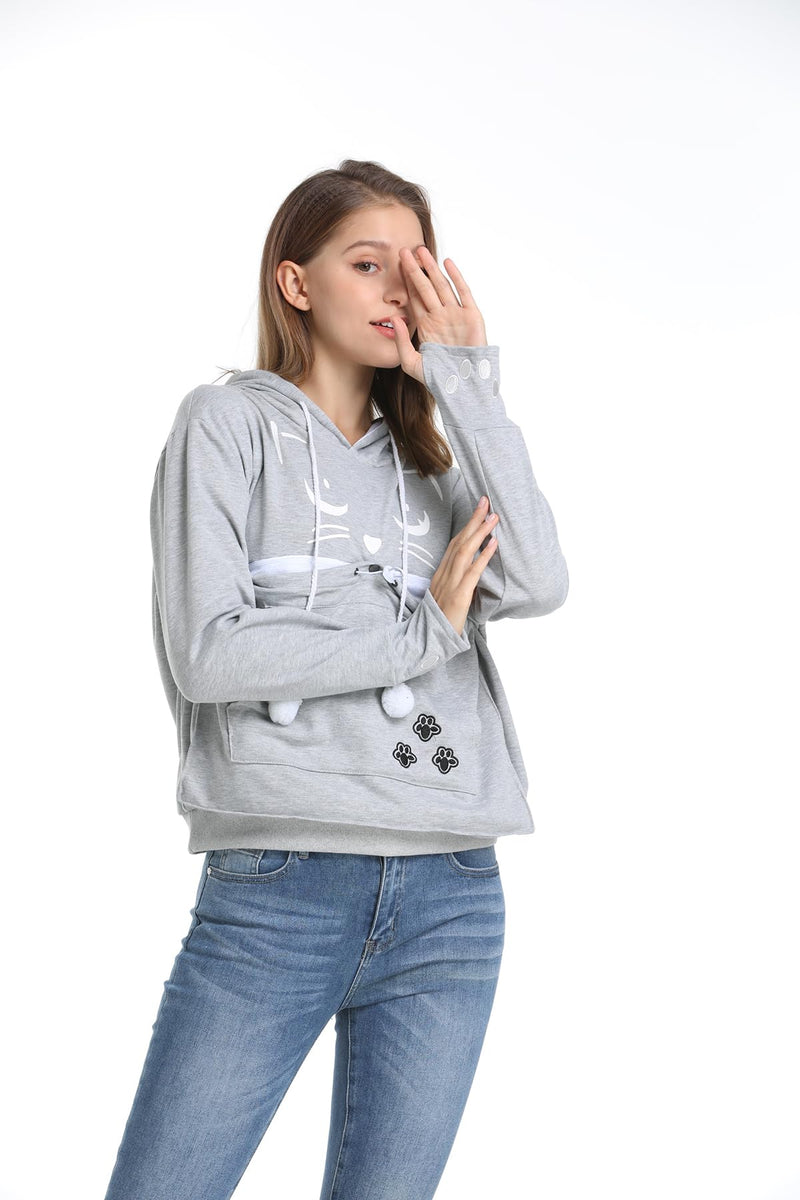 LINYUCHEN Cat Dog Pouch Hoodie Large Pet Pouch Sweatshirt Puppy Kitten Holder Carrier Pullover Top for Women Grey - PawsPlanet Australia