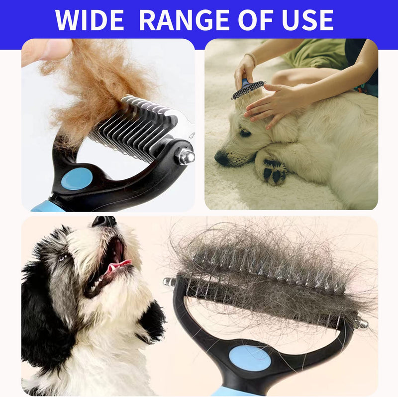 TAN.G Pet Deshedding Brush，2 Sided Undercoat Rake for Dogs & Cats，Dog Grooming Rakes Tools for Mats & Tangles Removing，Effectively Reduces Shedding by up to 95% for Short Medium and Long Pet Hair - PawsPlanet Australia