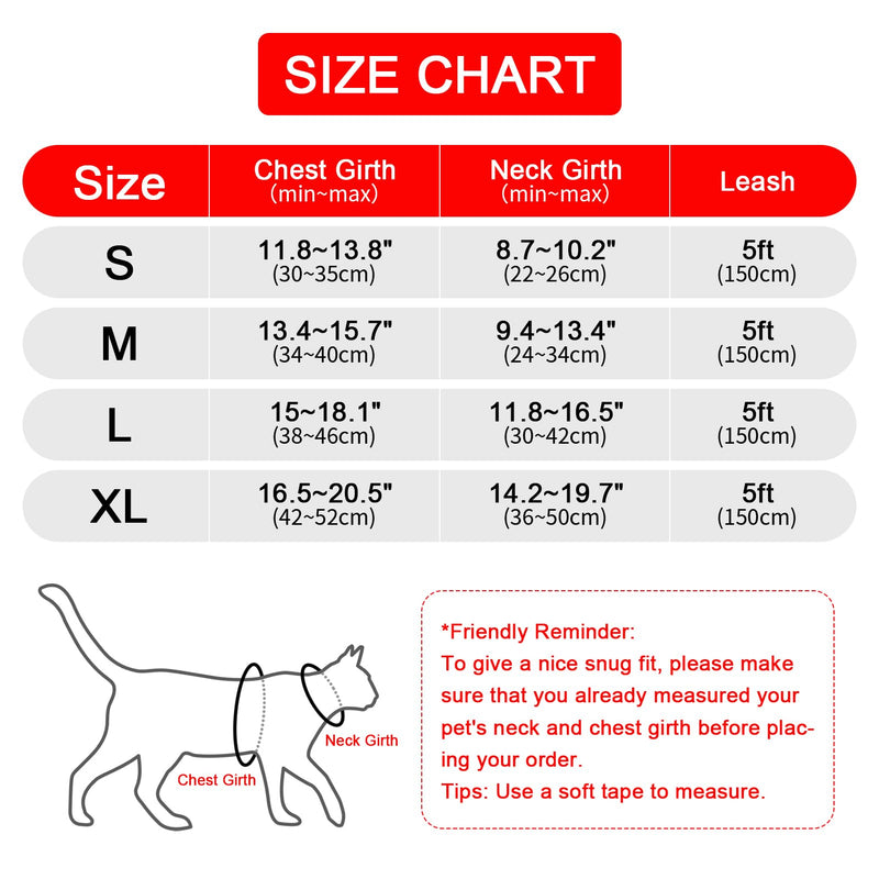 Cat Harness and Leash Set, Upgraded Escape Proof Adjustable Kitten Vest with Lead for Small Cat Outdoor Walking, Soft Breathable Mesh Jacket with Reflective Strips for Dark Night (S, Fresh Red) S