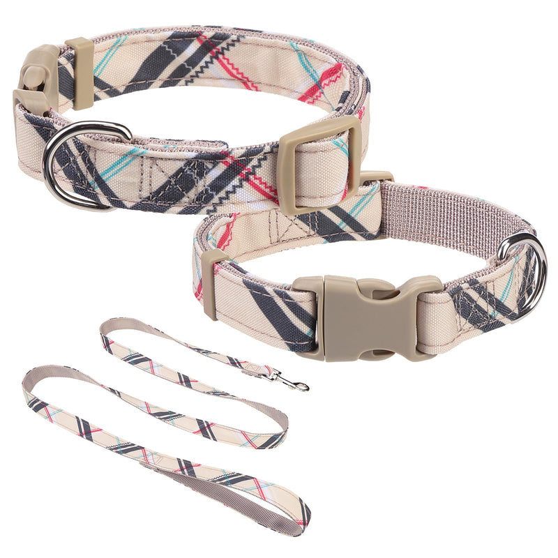 Dog Collar and Leash Set for Small Dogs, Adjustable Soft Puppy Collar with Quick Release Buckle, 5FT Heavy Duty Nylon Matching Leash for Boy Girl Chihuahua, Yorki, Bulldog, Beige XS X-Small(Neck:8.6"-11.8") - PawsPlanet Australia