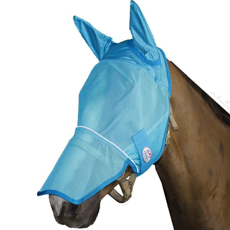 Derby Originals Reflective Mesh Fly Mask with 1 Year Warranty Includes Ears and Nose Cover,Summer Blue,Large (Full/Average),72-7109SB-L - PawsPlanet Australia