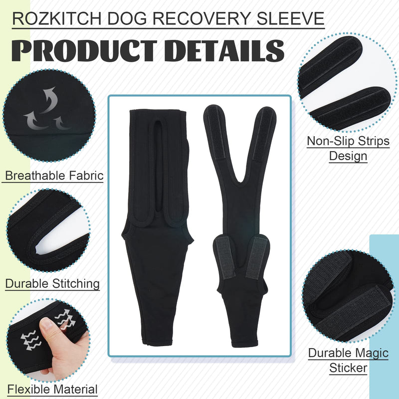 ROZKITCH Dog Surgery Recovery Sleeve Front Right Left Leg, Pet Prevent Licking Wound Elbow Brace Protector, Dog Recovery Suit Cone Collar Alternative for Sprain ACL CCL Arthritis Joint Care Black XL XL(Chest Girth:25.1"-33") - PawsPlanet Australia