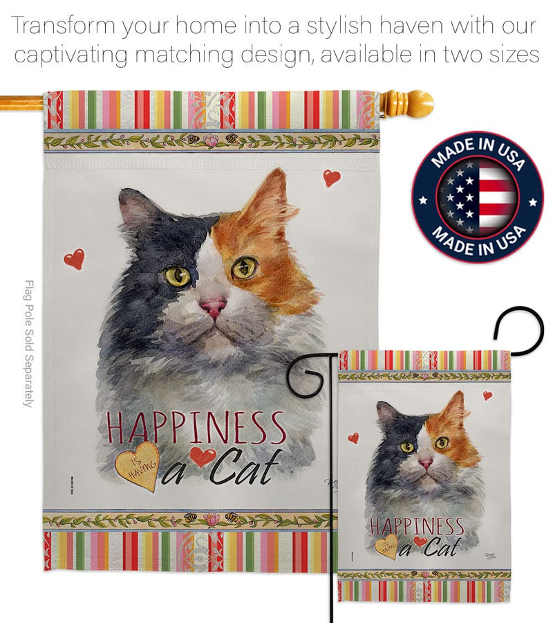 Breeze Decor Long Hair Dilute Calico Happiness House Flag-Pack Cat Kitten Meow Spoiled Paw Fur Pet Nature Farm Animal Creature Applique Banner Small Garden Yard Gift Double-Sided, Made in USA - PawsPlanet Australia