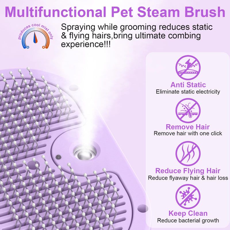 Dog Brush Cat Brush for Shedding, Pet Spray Steam Brush for Dogs Cats,Anti-Static Hair Removal Grooming Comb Long Short Haired Pets Barber Tool,purple purple