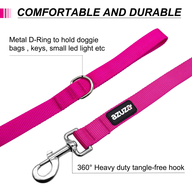 azuza 3 Pack Nylon Dog Leashes,Strong & Durable Basic Style Leash with Easy to Use Collar Hook,Available in Multiple Lengths for Puppy Small Dogs, Hot Pink/Pink/Purple XS: 3/8" x 6 FT 2#3pack (Pink) - PawsPlanet Australia