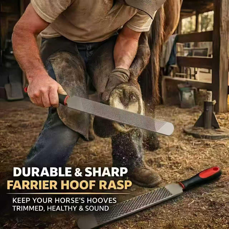 18Inch Double-Sided Farrier Rasp - Professional Hoof Rasp for Horses, Coarse & Fine Filing Surfaces, Hardened Steel with Ergonomic Non-Slip Handle for Hoof Trimming and Shoeing