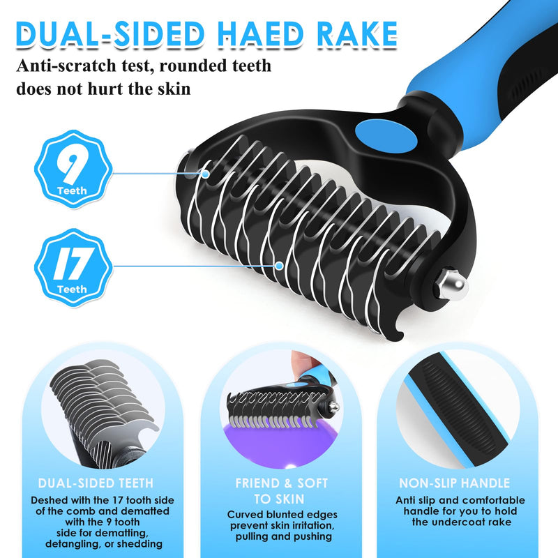 Large Slicker Brush for Dogs - 3PC Pet Grooming Kit - Undercoat Rake & Stainless Comb | Long Pins Remove Mats on Poodles, Golden, Labradoodles | Thick Coat Deshedder for Dogs, Cats, Blue - PawsPlanet Australia