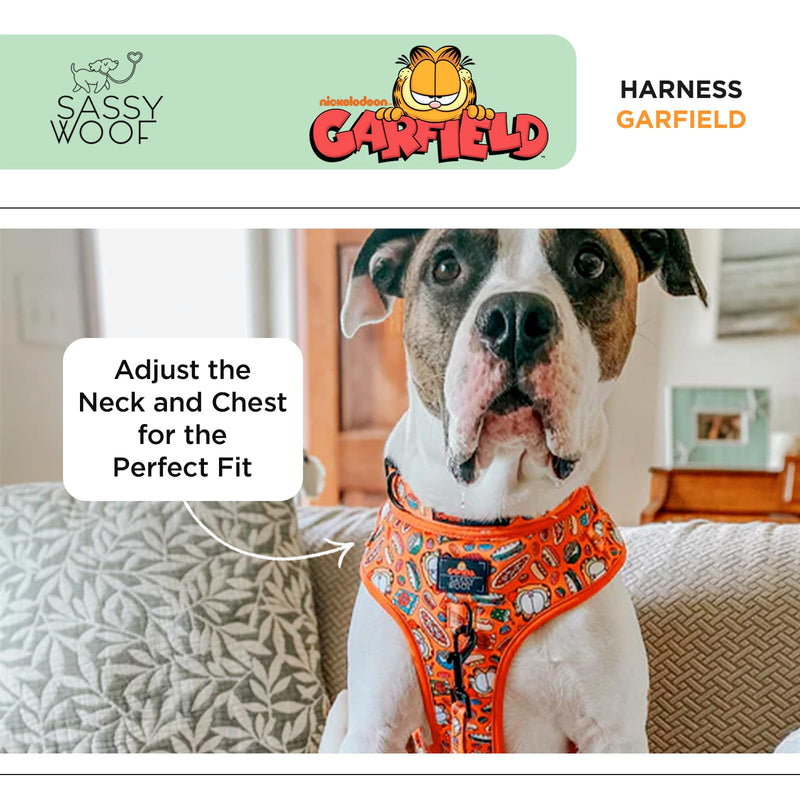 Sassy Woof Dog Adjustable Harness - Garfield™ - S, Breathable Mesh, No Pull Design with Two D-Rings, Patented Design, Perfect for Small Dogs and Puppies - Officially Licensed - PawsPlanet Australia