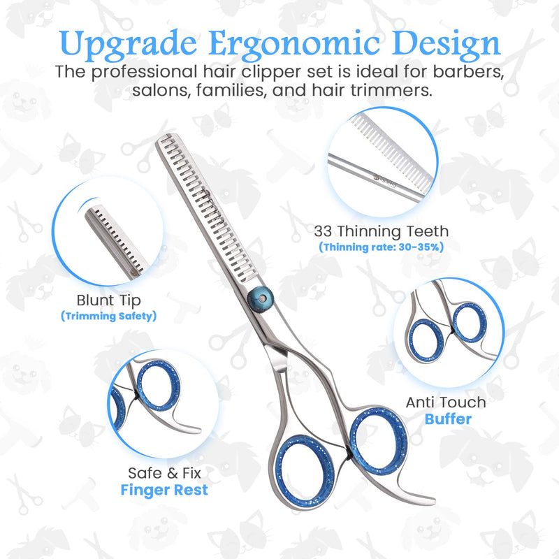 Professional Dog Grooming Scissors Kit Dog Scissors Set with Safety Round Tip, Curved Pet Cat Hair Cutting Trimming Grooming Shears, Also Include Thinning Scissor(Stainless Steel)(6 Inches)(2 Pieces)