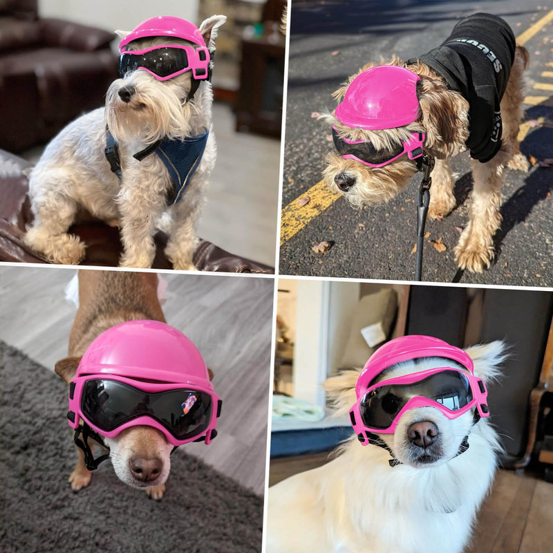 Lesypet Dog Goggles with Helmet for Small Dogs, Anti-UV Wind Protection Pet Sunglasses and Helmet Set Ear Hole Adjustable Strap Outdoor Walking Motorcycling Driving, Pink Pink + Pink - PawsPlanet Australia