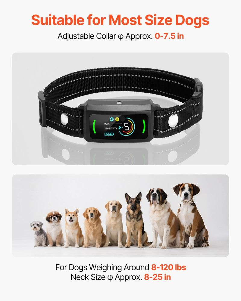 VEVOR Dog Bark Collar, Smart Bark Collar for Large Medium Small Dogs, IP67 Waterproof Rechargeable Anti-Bark Collars for Dogs, Dog Anti-Barking Device, 6 Adjustable Sensitivity Beep Vibration (Black) - PawsPlanet Australia