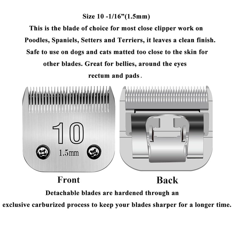 10# Clipper Blades Pet Grooming Clipper Replacement Blades - 1/16"(1.5mm) Cut Length, Compatible with Andis, Oster A5, Wahl KM-10 Series Clippers, Made of Carbon Steel Blade & Stainless Steel Blade 10# - PawsPlanet Australia