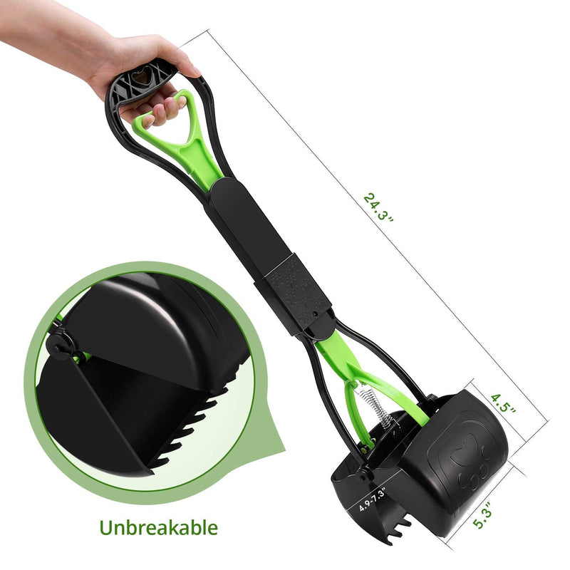 PPOGOO Non-Breakable Pet Pooper Scooper for Dogs and Cats with Long Handle High Strength Material and Durable Spring for Easy Grass and Gravel Pick Up Green - PawsPlanet Australia