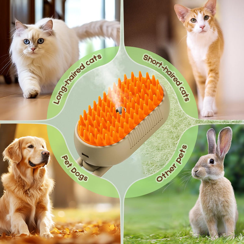Pet Steam Groomer Brush, 2025 New 3 in 1 Steam Cat Steam Brush for Shedding & Grooming, Multifunctional Hair Removal Comb for Cats Dogs(Khaki) Khaki - PawsPlanet Australia