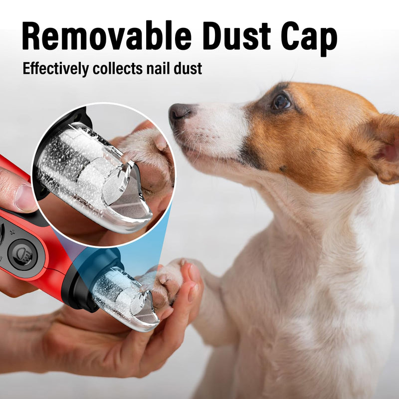 Casfuy Smart 6-Speed Dog Nail Grinder - 50% More Power Pet Nail Grinder with 2 LED Lights Quiet Rechargeable Electric Dog Nail Trimmers File Toenail Grinder for Large Medium Small Dogs & Cats (Red) Red - PawsPlanet Australia