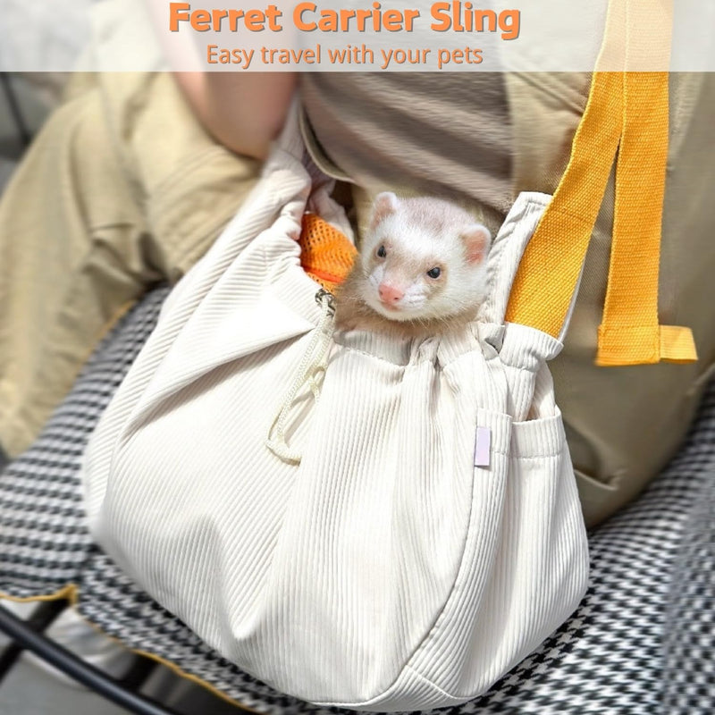 Ferret Sling Carrier - Pet Carrying Bag with Adjustable Strap Hands Free Shoulder Bag Crossbody Travel Slings Soft Small Animal Bonding Pouch Front Backpack for Ferret Rabbit Puppy Kitten (Beige) Beige - PawsPlanet Australia
