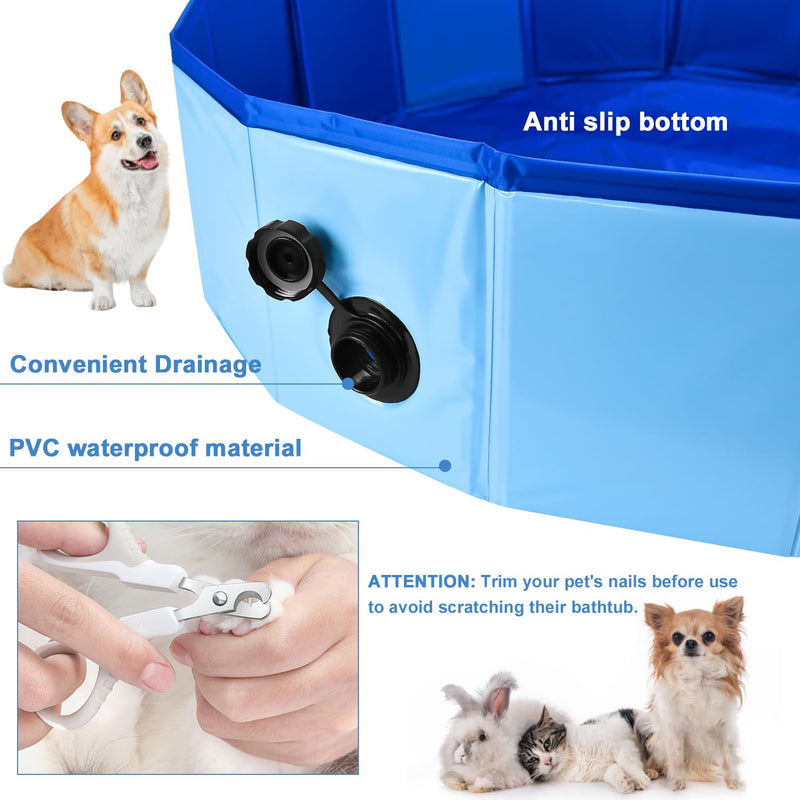 32 x 8 Inch Foldable Dog Pool, Pet Swimming Pool, Portable Dog Pool, PVC Collapsible Pet Pool for Indoor and Outdoor Cat and Dog Shower Bathtub (Blue, 32 x 8in) Blue, 32×8in - PawsPlanet Australia