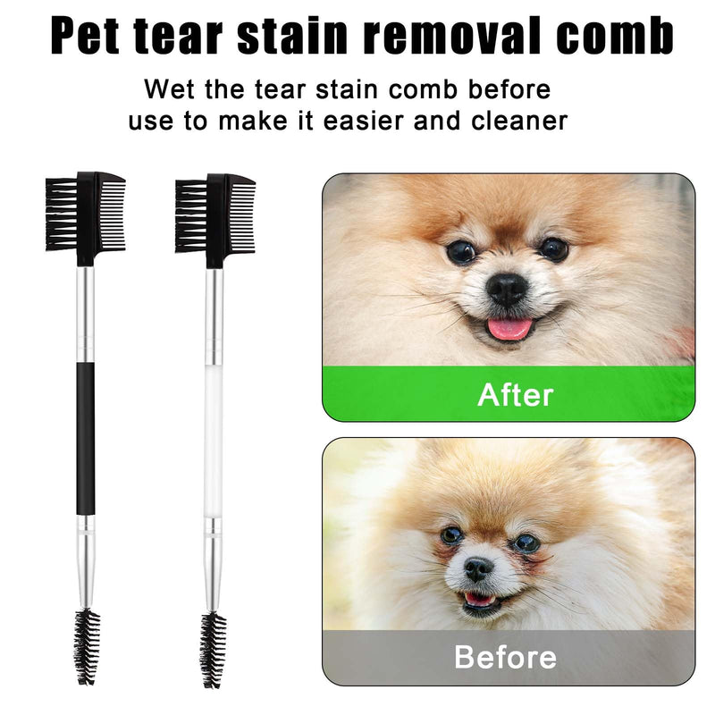 2pcs Double-Headed Dog Eye Comb, Soft Bristles Dog Eye Cleaning Brush 2 in 1 Dog Eye Booger Tear Stain Remover for Puppy Cat Pet Grooming Tools (Black, White) - PawsPlanet Australia