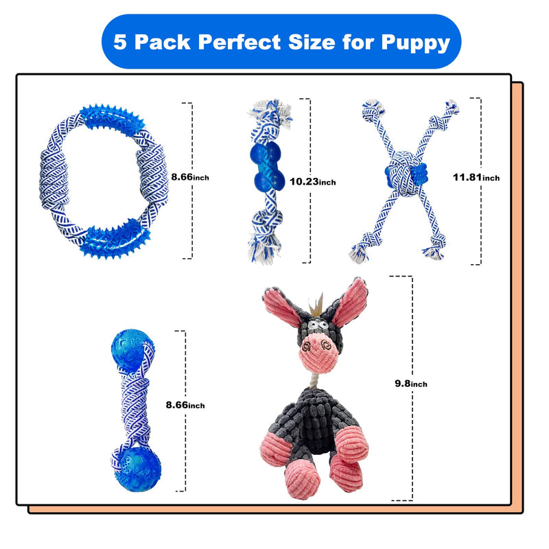 Rope Dog Toys 5 Pack with Squeaky Dog Toys, Dog Toys for Small Large Medium Dogs chew,for Teething Small Dogs, Convex Design Durable chew Rubber Balls,Funny Dog Toys donkey - PawsPlanet Australia