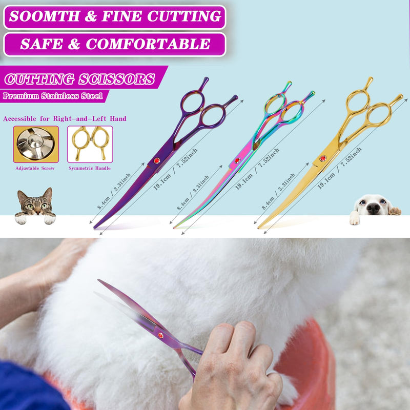 Dog Grooming Scissors Curved Hair Cutting Scissors for Dogs & Cats Made of Premium Stainless Steel (Rainbow) Rainbow - PawsPlanet Australia
