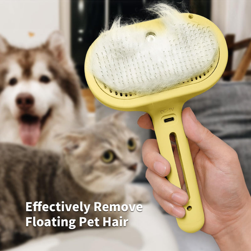 Spray Cat Brush for Shedding, 3 in 1 Self Cleaning Dog Brush Remove Static Flying Hair for Long and Short Hair Dogs and Cats to Remove Tangled and Loose Hair (Yellow) - PawsPlanet Australia