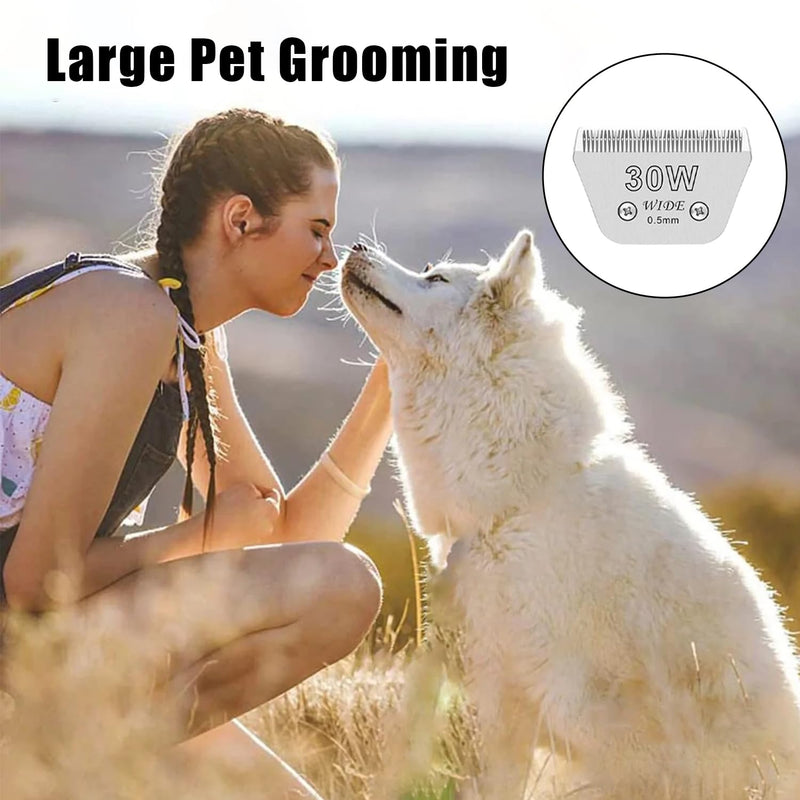 2PCS 30W Wide Blades for Dog Grooming Blades Compatible with Andis,Oster A5,Wahl km10 Dog Clippers,Size-#30W, 1/50 Inch Cut Length (0.5mm) (2pcs #30W) 2pcs #30W(0.5mm) - PawsPlanet Australia