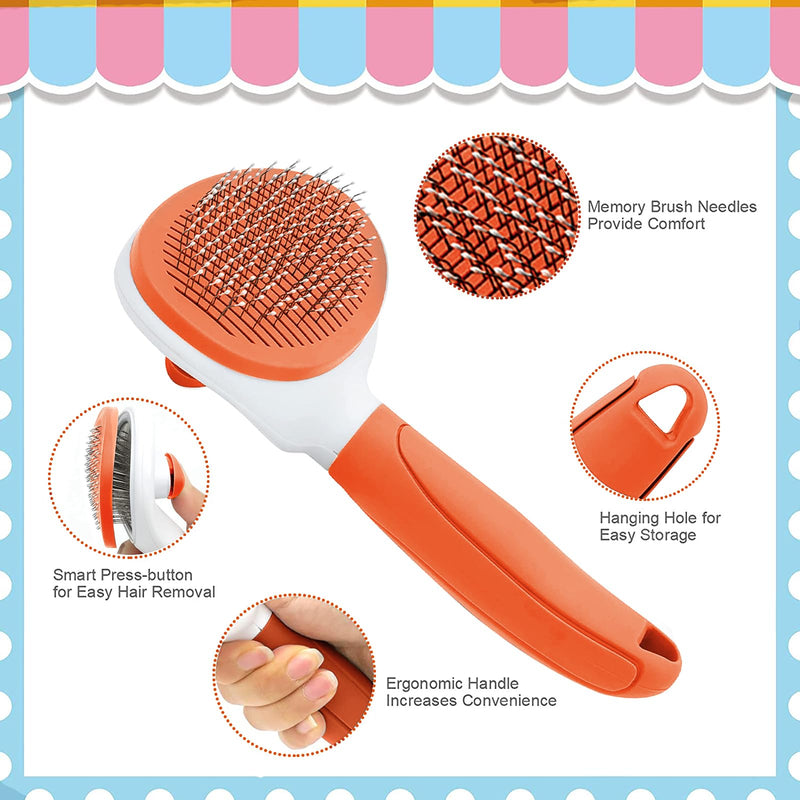 Cat Brush for Shedding and Grooming, Pet Self Cleaning Slicker Brush with Cat Hair Comb(Orange) Orange - PawsPlanet Australia