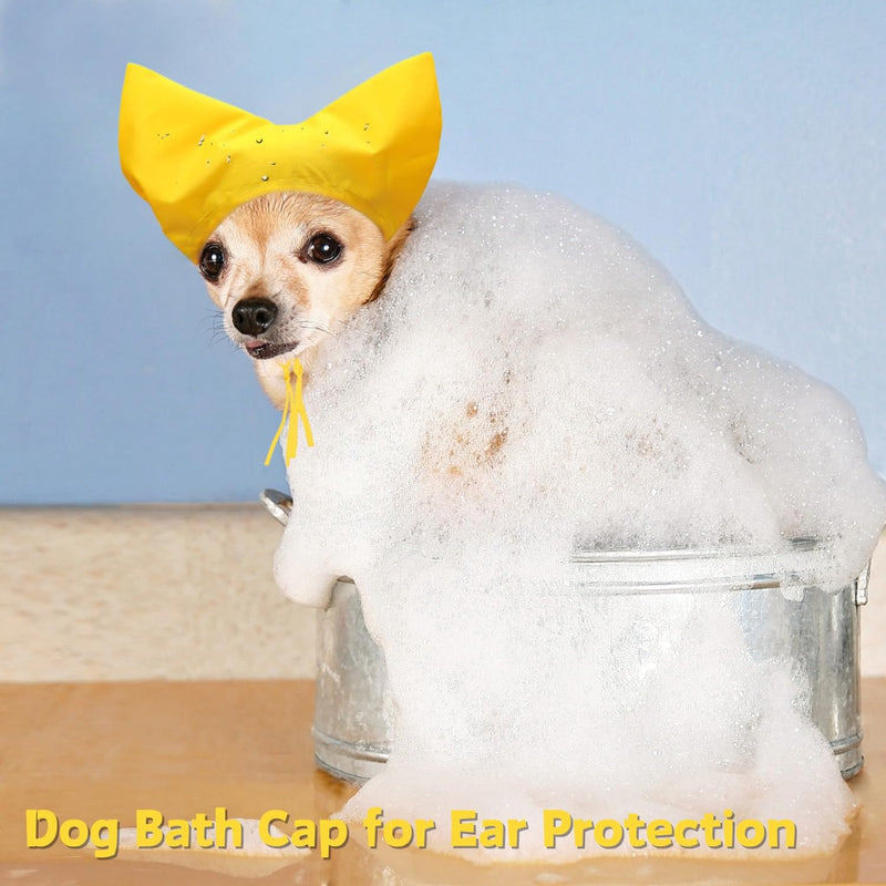 Pet Shower Cap - Waterproof Shower Caps for Sphynx Reusable Cats Ear Protection Bath Cap with Adjustable Strap Ear Covers for House Cats Small Dogs Puppy Pet Grooming Accessories (Yellow) Yellow - PawsPlanet Australia