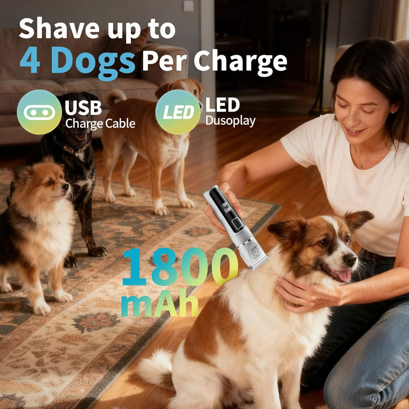 iBTC Dog Clippers for Grooming, Low Noise, Electric Quiet, Adjustable Clipper Comb, Rechargeable Cordless Dog Hair Clippers for Dogs Cats Pets, Green - PawsPlanet Australia