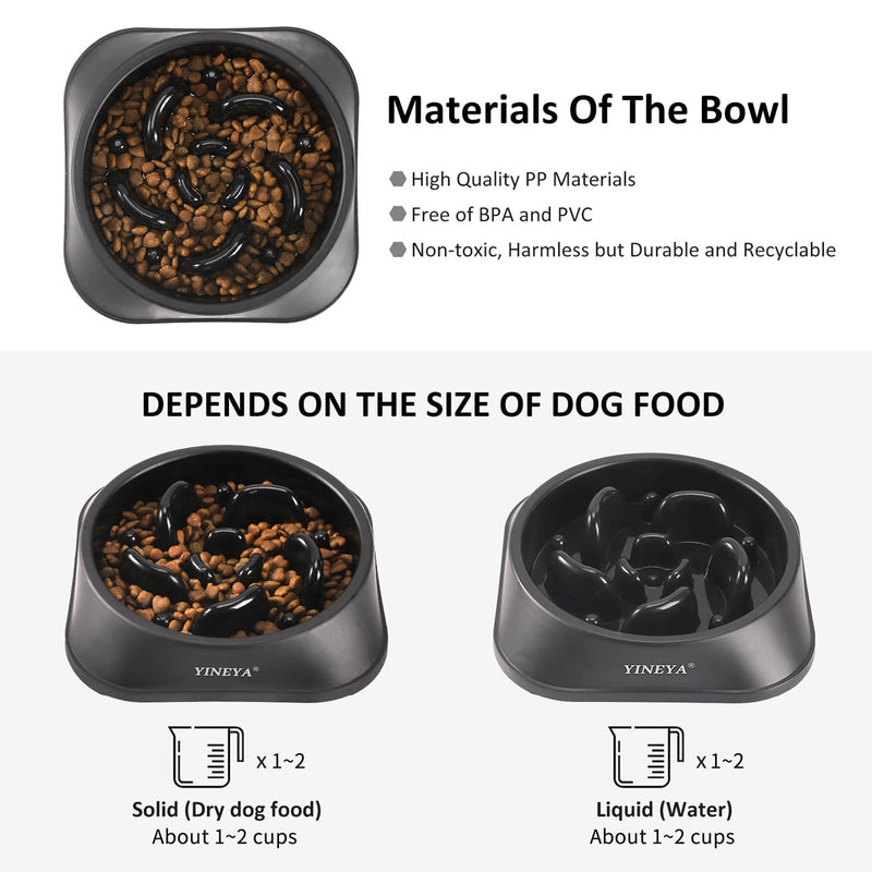 Slow Feeder Dog Bowls Small Breed, Dog Slow Feeder Bowl, Dog Food Bowls Slow Feeder, Small Dog Bowl Slow Feeder, Dog Puzzle Feeder Bowls, Dog Bowls Small Size Dog, Slow Eating Dog Bowl 1~2Cups Medium A - Black - PawsPlanet Australia