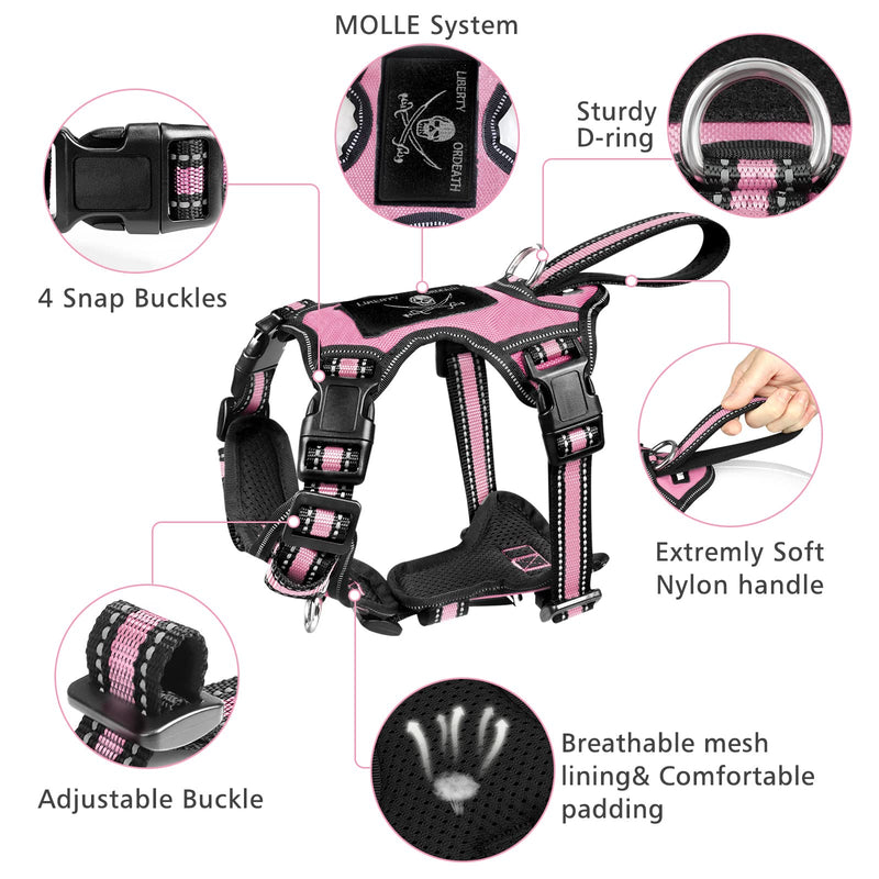 WINSEE Pet Harness Collar and Leash Set, All-in-one Reflective Dog Harness No Pull with Adjustable Buckles for Puppies, Small, Medium, Large, and Extra-Large Dogs (Large, Pink) - PawsPlanet Australia