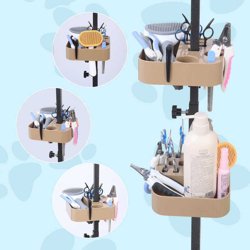 Pet Grooming Organizer for Scissors Brushes and Tools Holder - Portable Dog Grooming Table and Arm Stand Tools(khakiSquare 2PCS) - PawsPlanet Australia