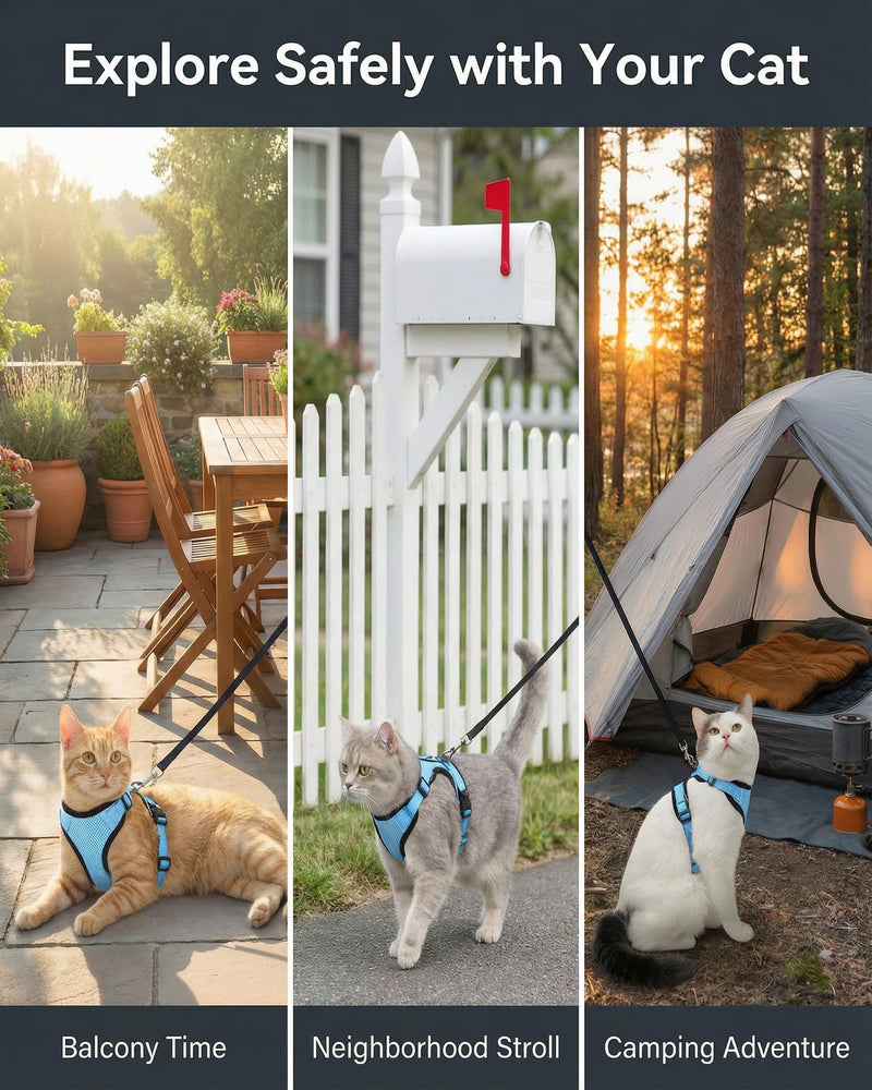Luxelle 2 Pack Escape-Proof Cat Harness and Leash Set for Walking – Adjustable No Pull Soft Vest with Easy-Wear Buckle, Reflective Straps, Breathable Mesh – Outdoor Travel Harness for Cats & Kittens Sky Blue XS