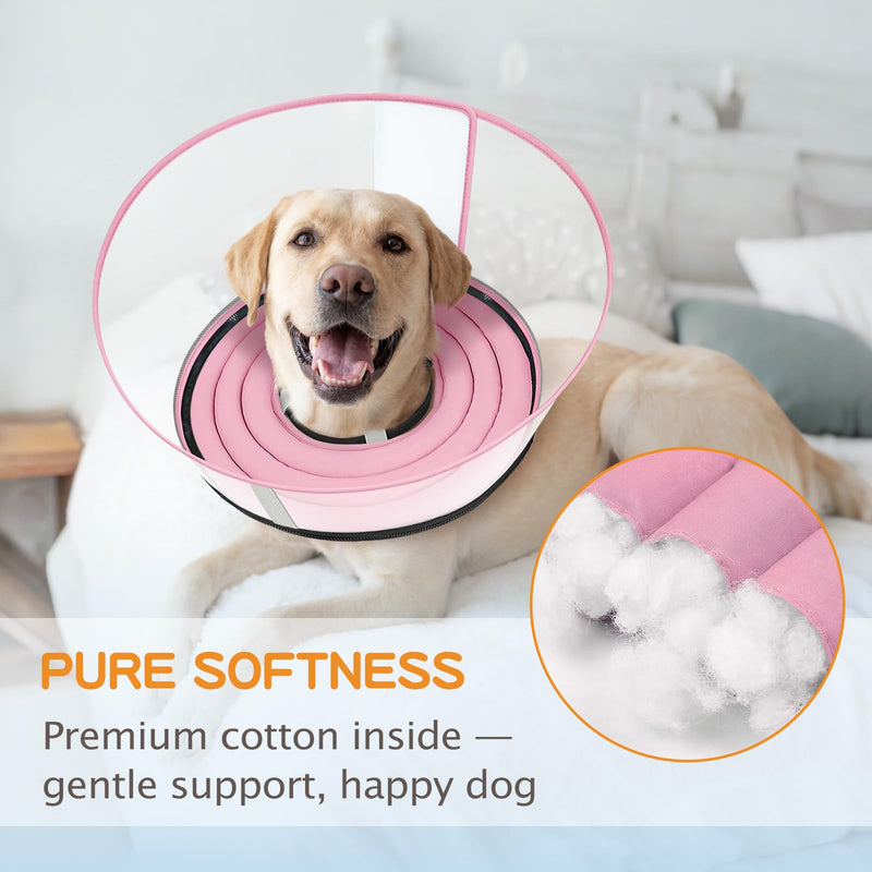 Raised Dog Cone Collar Alternative After Surgery, Soft Dog Cone for Small Medium Large Breeds to Stop Licking, Pet Neck Donut Collar After Surgery Pink XL