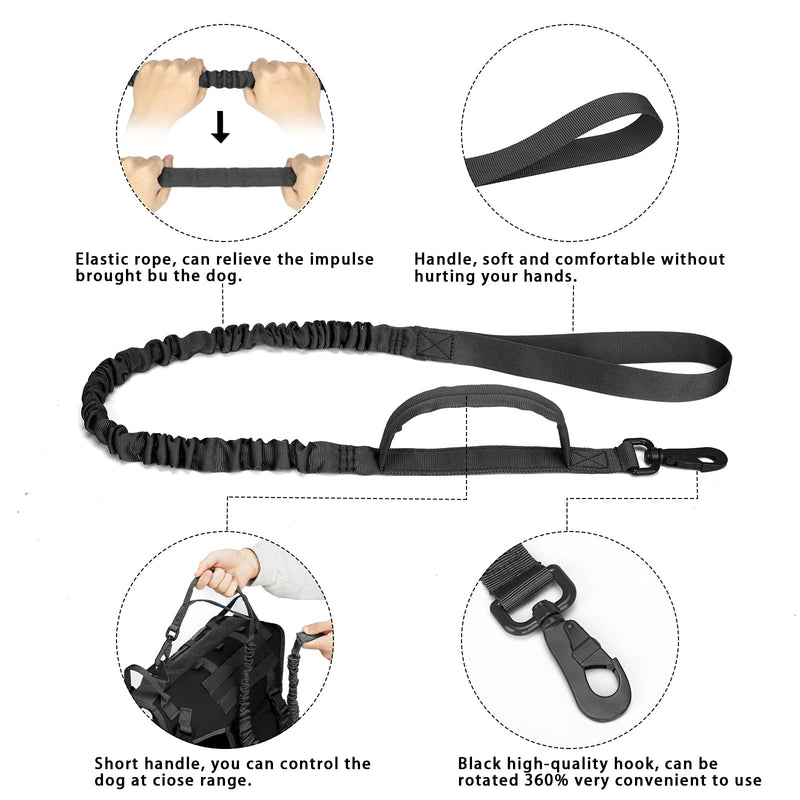 Tactical Dog Vest Harness and Training Dog Collar with Bungee Dog Leash Set No Pull Military Dog Harness with 2 Detachable and 1 Water Bottle Pouches for Outdoor Training Service, Black L - PawsPlanet Australia