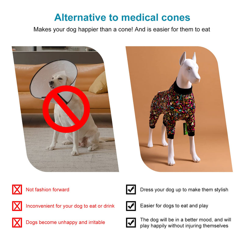 LovinPet Pet Pajamas for Pit Bulls, Full Coverage Dog Pjs with Black Trim, Decoupage Ink Print, Post Surgery Shirt, UV Protection, Pet Anxiety Relief Shirt, Large Dog Jammies, Pitbull Clothes, L Yellow Black - PawsPlanet Australia