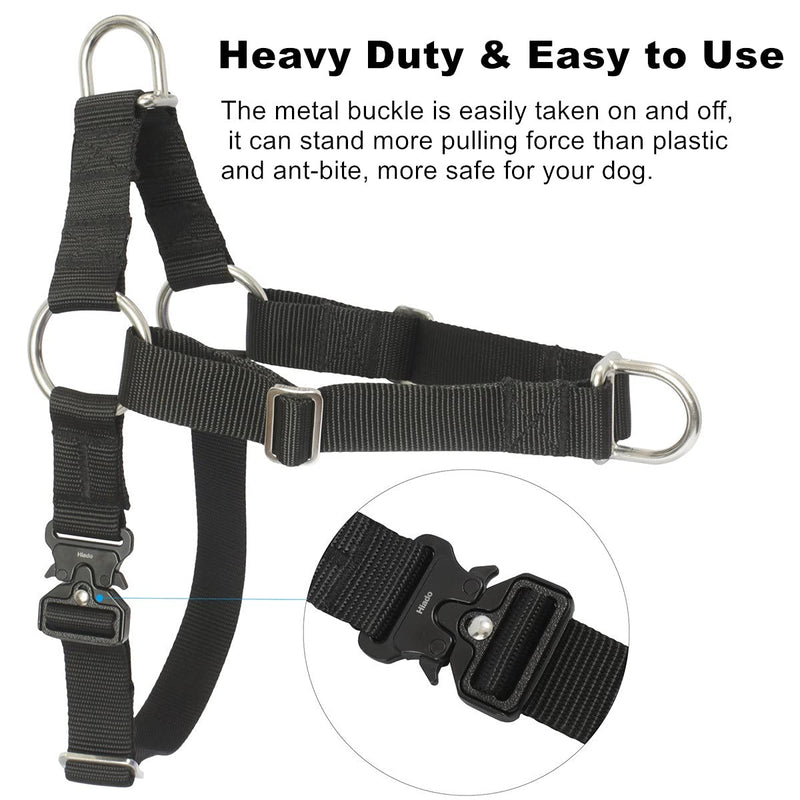 Hiado Dog Harness with Front Clip and Back Clip Easy On Metal Buckle Adjustable for Small Medium Large Dogs No Pull Heavy Duty Black