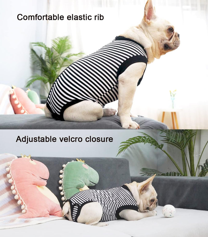Dogs Cats Recovery Suit After Surgery Professional Pet Recovery Shirts Dog Abdominal Wounds Bandages Black-White 3XL Narrow Striped Black Suit 3XL(Back 25.6",chest 33") - PawsPlanet Australia