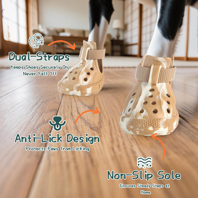 Dog Shoes for Hot Summer Pavement, Dog Shoes for Small Dogs, Waterproof Dog Boots & Paw Protectors, Non-Slip Dog Rain Booties, Easy Clean Sandals for Beach Brown Size 1 #1(width 1.181 inch) for 4-10 lbs