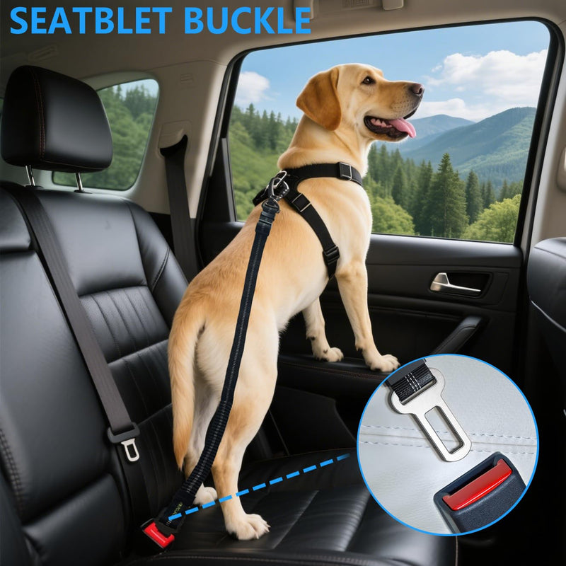 Dog Seat Belt for Car, 3-in-1 Adjustable Dog Seat Belt with Carabiner, Latch & Buckle, Heavy Duty Dog Car Harness Tether with Bungee Buffer, Pet Safety Restraint for Small Medium Large Dogs - PawsPlanet Australia