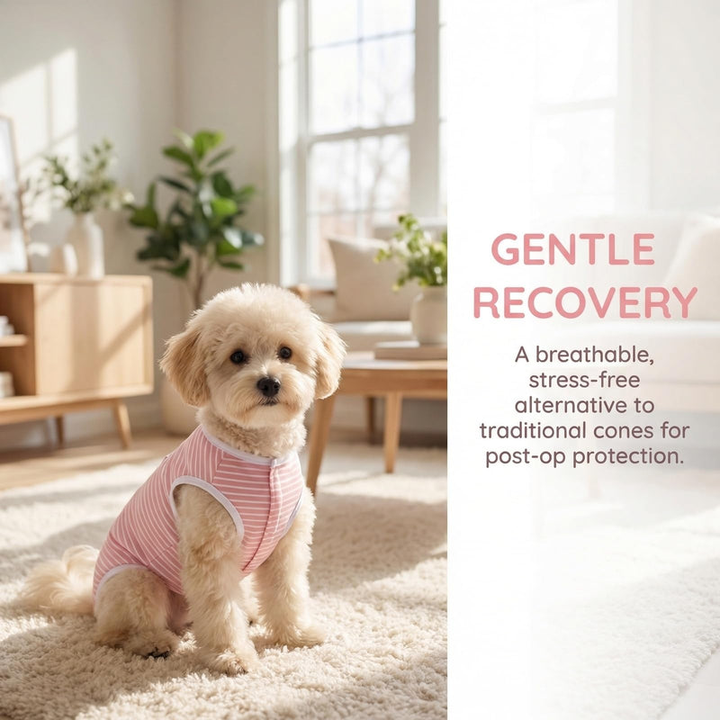 Post-operative bodysuit for female dogs, pink and white striped, for spaying/neutering dogs, protects wounds, breathable and comfortable, for small and medium-sized dogs, XL