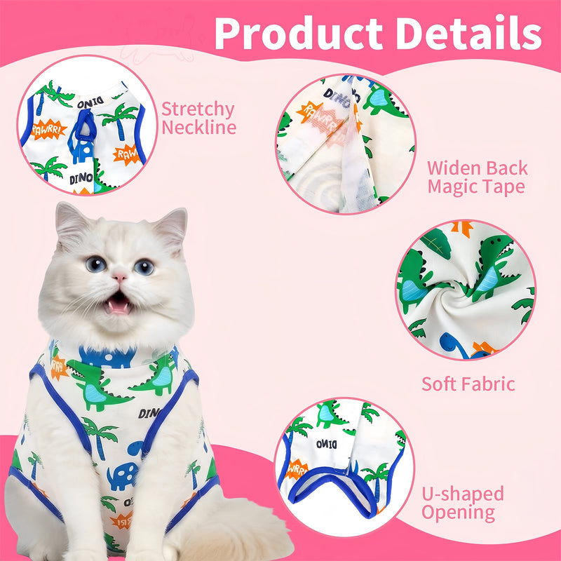 Coppthinktu Cat Recovery Suit Female, Cat Onesie for Cats After Surgery, Breathable Cat Surgery Spay Recovery Suit for Abdominal Wounds Skin Issues, Soft Kitten Surgical Body Suit for Anti Licking Dinosaur Medium