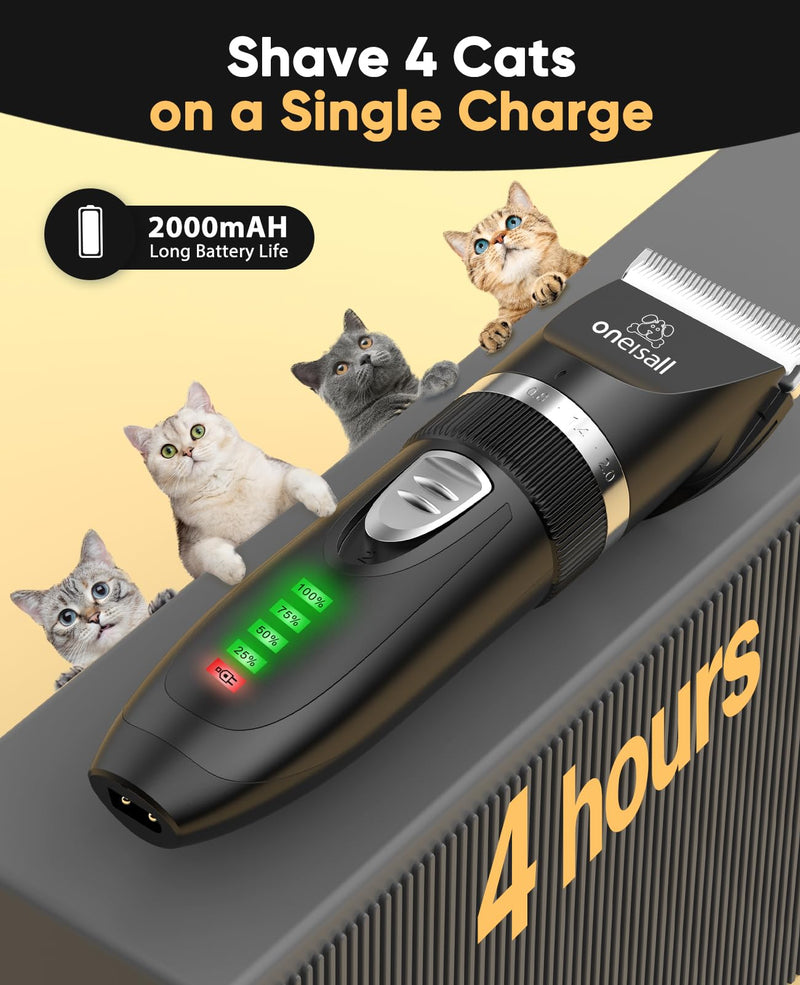 oneisall Quiet Cat Clippers for Matted & Long Hair, 2-Speed Cordless Pet Shaver Grooming Kit for Cats, Small Dogs & Animals (Black) Black - PawsPlanet Australia
