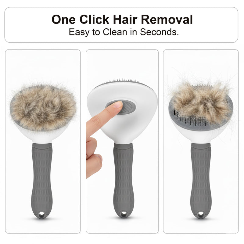 Pet Grooming Brush Universal Self Cleaning Slicker Brush for Dogs and Cats, Gentle Deshedding Tool for Long or Short Hair, Easy Clean Dog Brushes for Grooming, Gray