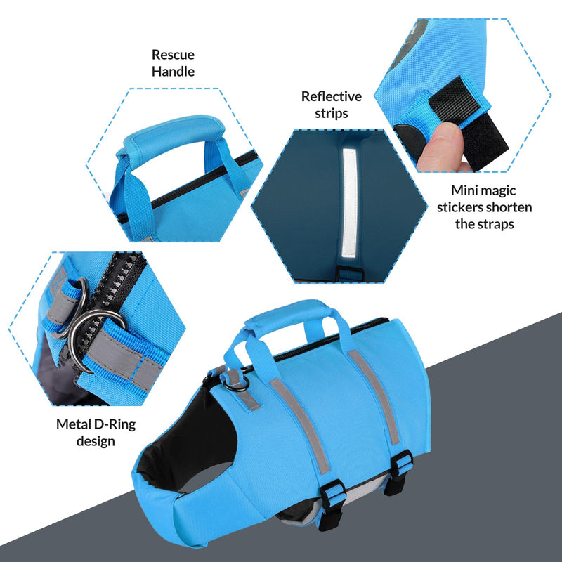 SAWMONG Dog Life Jacket with Ripstop and High Flotation - Swimming Vest for Small, Medium, Large Dogs - Reflective, Lightweight - With Rescue Handle for Boating, Blue, 2XL XX-Large - PawsPlanet Australia