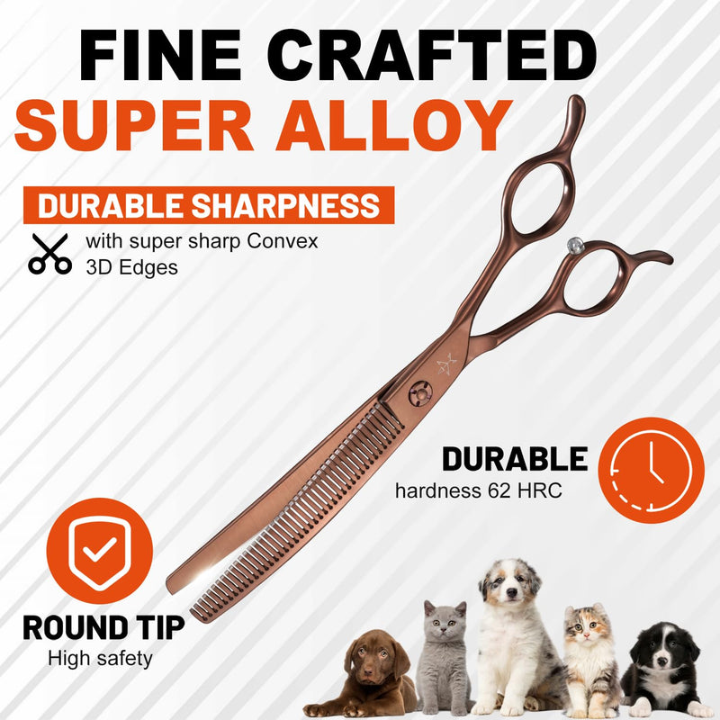High-end Professional Dog Grooming Curved Thinning Scissors Teeth Blending Shears Pet Texturizing Thinner Blender Shears 7 Inch Extremely Very Sharp Made Of Stainless Steel Alloy For Dog Cat Groomer Coppery Brown Curved Thinning 7inch - PawsPlanet Australia