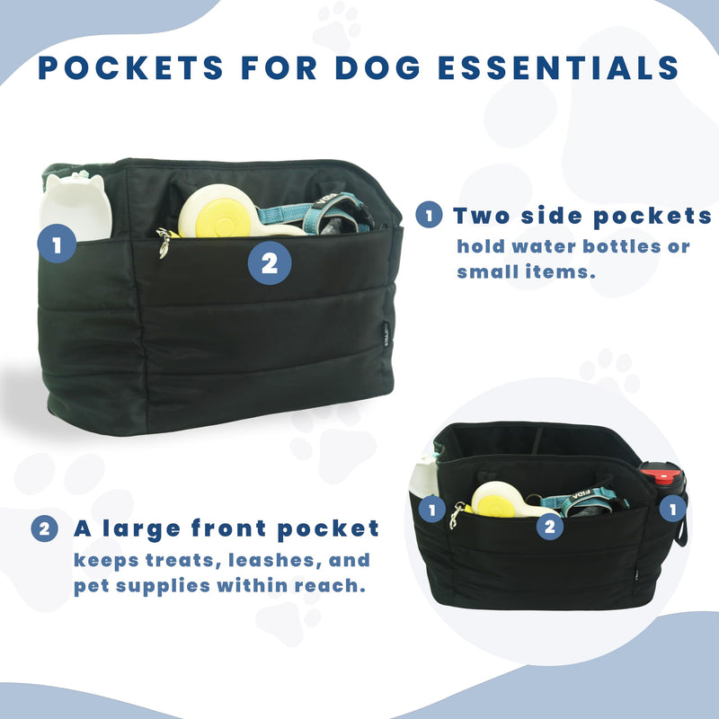 Lightweight Dog Purse Carrier for Small Dogs Under 15 lbs, Puffy Quilted Pet Carrier Tote for Puppies with Safety Leash Clip, Women's Hands-Free Dog Carrier Bag for Travel/Shopping (Black) Black